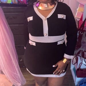 No Boundaries Black and White Knit Dress with Gold Accents